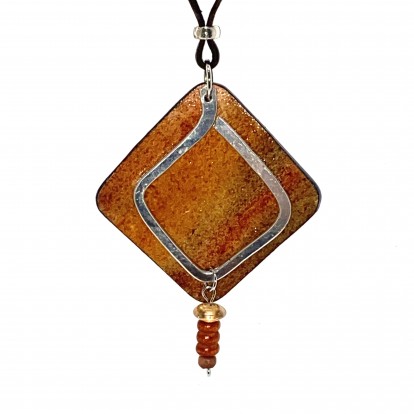 Diamond  Paper Pendant, assorted beads and hammered silver, tin, copper alloy wire